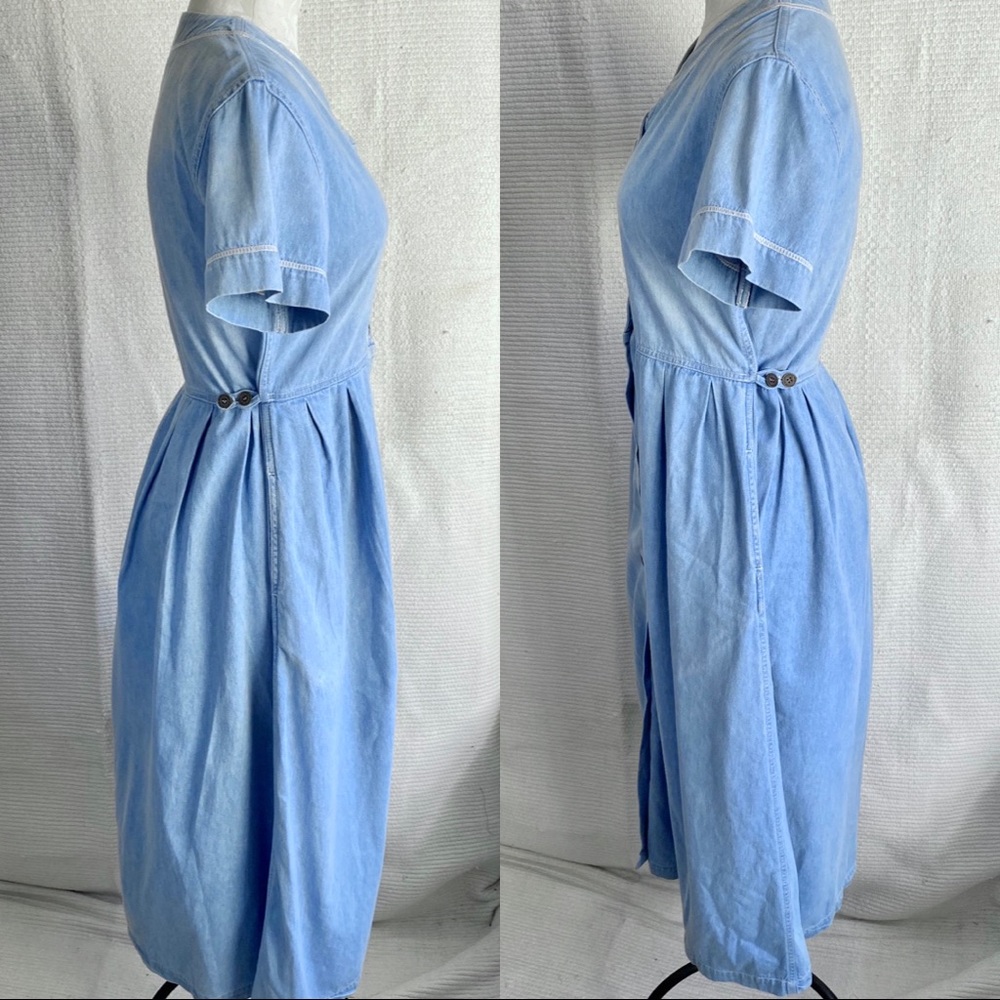 Vintage 90s S/M Jean Denim Babydoll Midi Dress - Picture 8 of 8